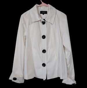 Colebrook White Contrast Button Slicker Rain Jacket Size Small